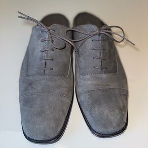 STUART WEITZMAN HALFDAYS CHARCOAL GRAY SUEDE LACE UP MULES SZ 8